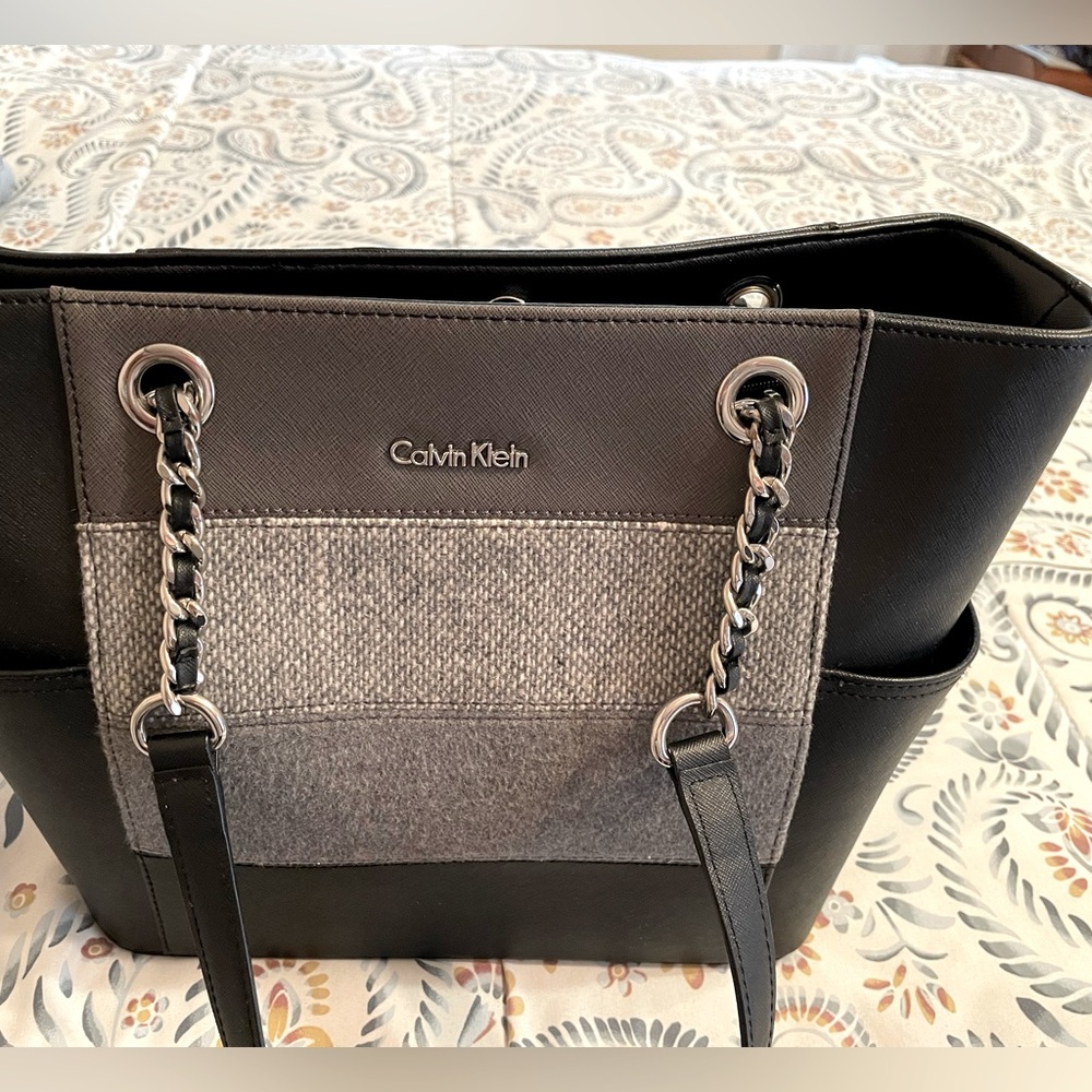 Calvin Klein purse Gray and black 2 exterior pockets on each end